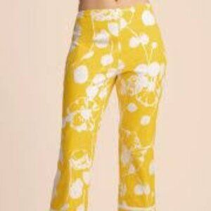 Trina Turk Yellow Floral Print Pants Size 10